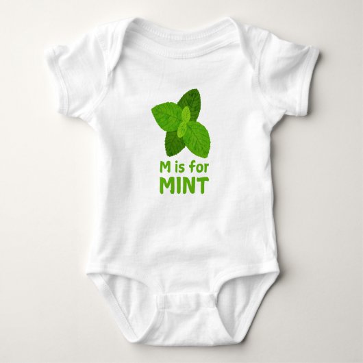 M ist für MINT Green Veggie Alphabet m Baby Strampler (Vorderseite)