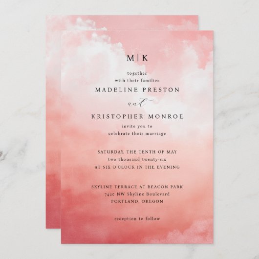 M K Together Romantic Pink Gradient Einladung (Vorne/Hinten)