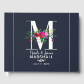 M Letter Initial Monogram Floral Name Wedding Gästebuch (Vorderseite)