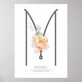M Letter Monogram Blush Peach Floral Wohngestaltun Poster