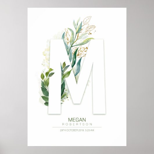 M Letter Monogram Gold Greenerage Foliage Chic Poster (Vorne)