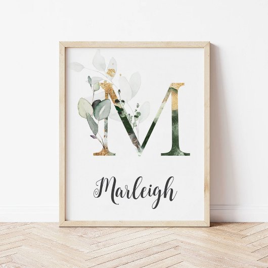 M Letter Monogram Greenerity Kinderzimmer Name Wal Poster