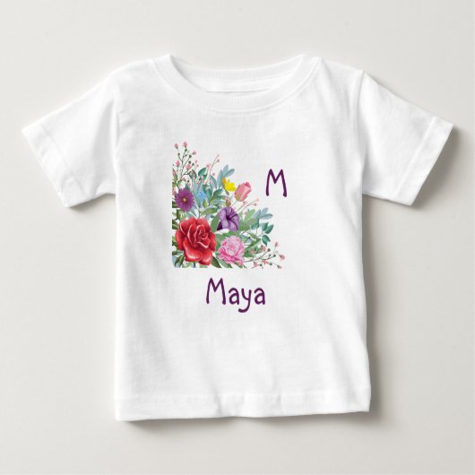 M Maya Personalize Initialname, Rose Blume Baby T-shirt (Vorderseite)