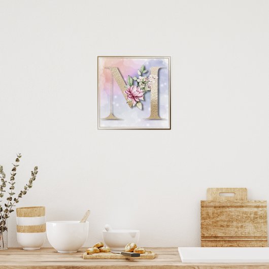M Monogram Burgundy Floral Poster (Küche)