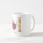 M Monogram Floral Burgund Red and Navy Blue Kaffeetasse (VorderseiteRechts)