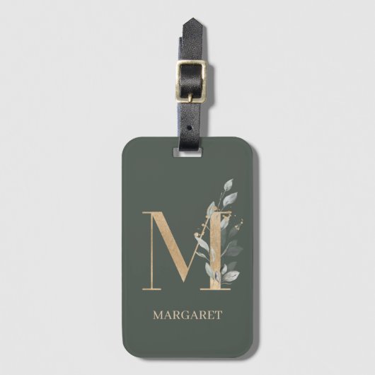 M Monogram Floral Personalisiert Luggage Tag Gepäckanhänger (Vorderseite Vertikal)
