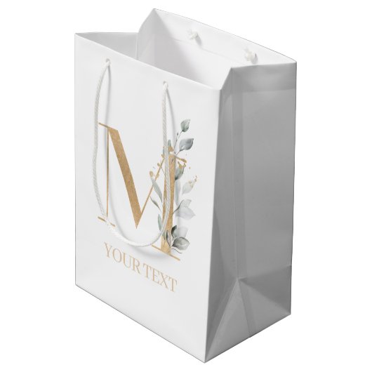 M Monogram Floral Personalisiert Medium Geschenkbe Mittlere Geschenktüte (Rückseite Schrägansicht)