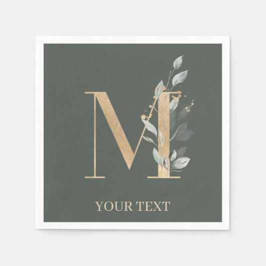 M Monogram Floral Personalisiert Napkins Serviette (Vorderseite)