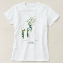 M Monogram Gold Greenery Blätter Elegant T-Shirt