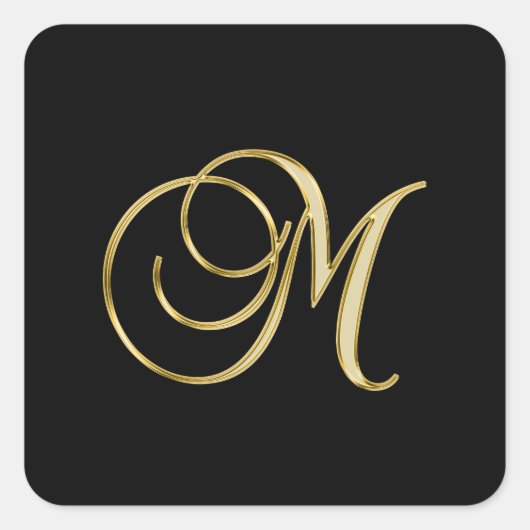 M Monogram Gold Script Quadratischer Aufkleber (Vorderseite)