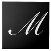 M Monogram Initial White auf Schwarz Fliese (Vorderseite)