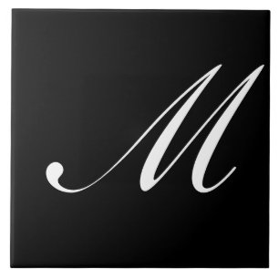 M Monogram Initial White auf Schwarz Fliese