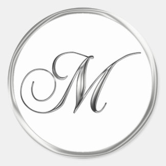 M Monogram Letter Sliver auf dem White Wedding Sie Runder Aufkleber