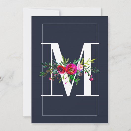 M Monogram Letzte erste Hochzeit mit moderner Blau Einladung (Rückseite)