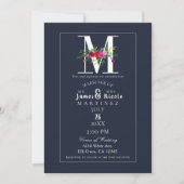 M Monogram Letzter Initial Moderner Blauer Blumenh Einladung (Vorderseite)