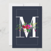 M Monogram Letzter Initial Moderner Blauer Blumenh Einladung (Rückseite)