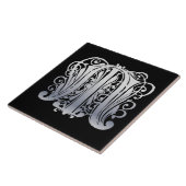 M Monogram Silver Lace on Black Keramik Tile Fliese (Seite)
