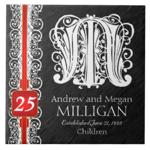 M Monogram "White Lace on Black" Anniversary Tile Fliese