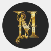 M-Monogramm-Gold Runder Aufkleber (Vorderseite)