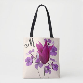 M Monogramm hübsche Pink-Tulpe-Blume lila gürtelar Tasche