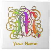 M Monogramm Ihr Name "Gothic Rainbow" Keramik Tile Fliese (Vorderseite)