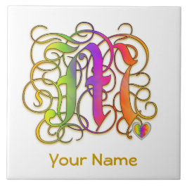 M Monogramm Ihr Name "Gothic Rainbow" Keramik Tile Fliese