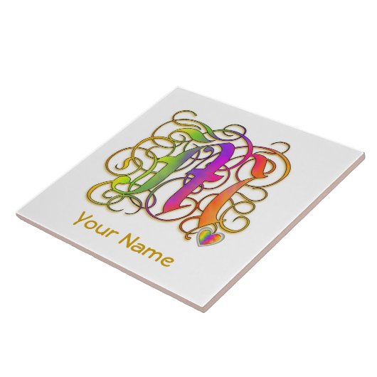 M Monogramm Ihr Name "Gothic Rainbow" Keramik Tile Fliese (Seite)