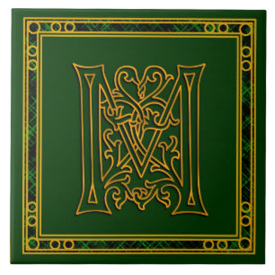 M-Monogramm "irisches Gold auf grünen" Fliese