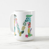 M-Monogramm-Tasse, Blumenm-Initiale, botanisch Kaffeetasse (Vorderseite Links)