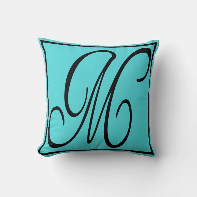 M PILLOW - Der Buchstabe M über Aqua-Hintergrund Kissen (Vorderseite)