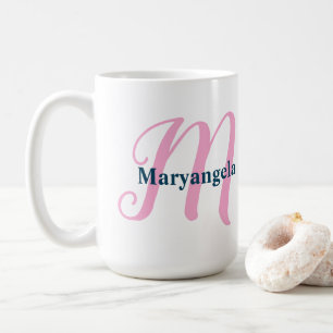 "M" Pink Extravagante Script Monogram mit Navy Nam Kaffeetasse