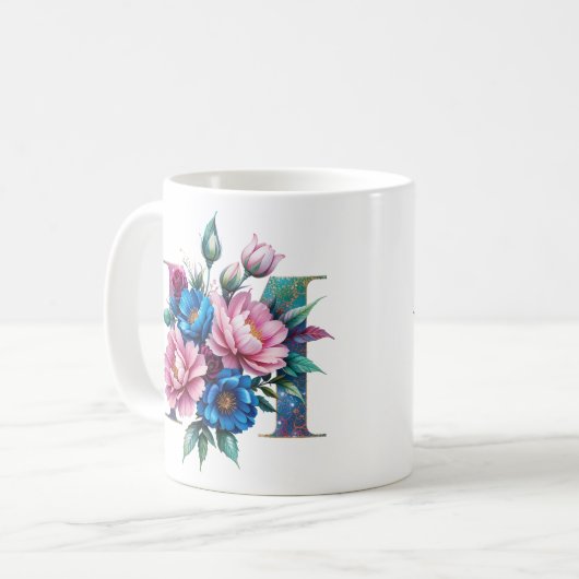M Tasse für Kaffee - Blumendesign (Vorderseite Links)