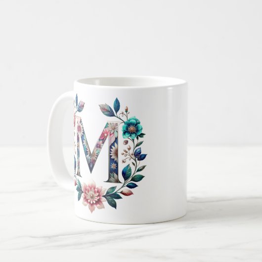 M Tasse für Kaffee - Blumendesign (Vorderseite Links)