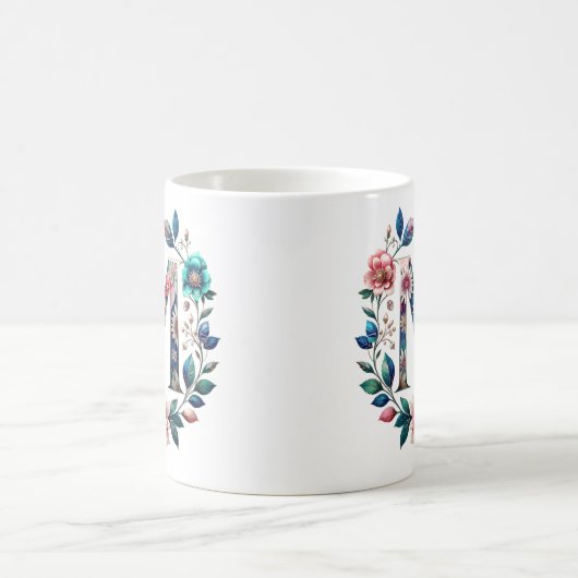 M Tasse für Kaffee - Blumendesign (Mittel)