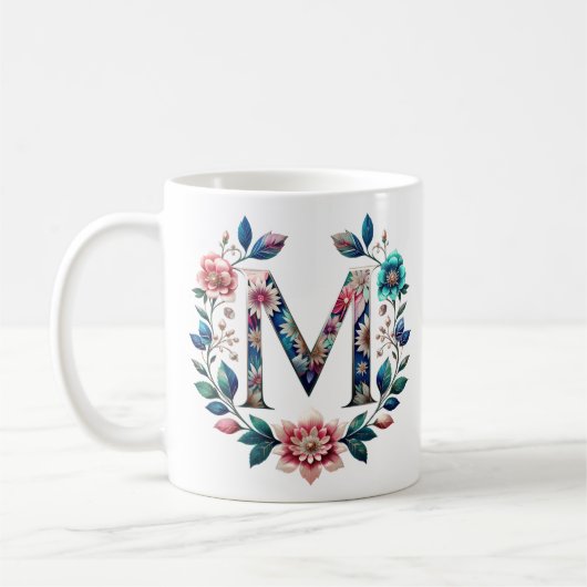 M Tasse für Kaffee - Blumendesign (Links)