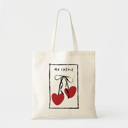 Ma Chérie Romantic Tote Bag | Minimal Heart Cherry Tragetasche (Vorne)