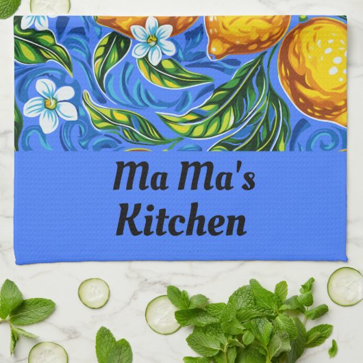 Ma Ma's Kitchen blau und gelb Geschirrtuch (Gefaltet)