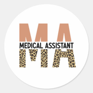 MA Medical Assistant Leopard Print Runder Aufkleber