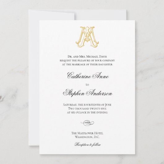 MA oder AM Monogram Wedding Einladungen - Gold (Vorderseite)