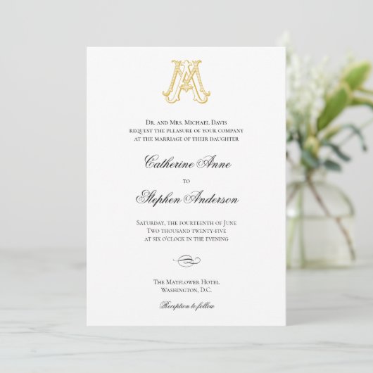 MA oder AM Monogram Wedding Einladungen - Gold (Stehend Vorderseite)