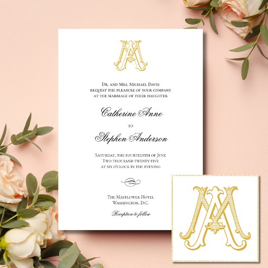 MA oder AM Monogram Wedding Einladungen - Gold