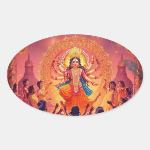 Maa Durga - Das Herz der Dussehra-Feiern Ovaler Aufkleber