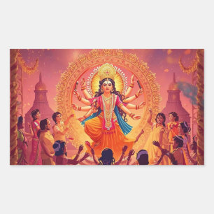 Maa Durga - Das Herz der Dussehra-Feiern Rechteckiger Aufkleber