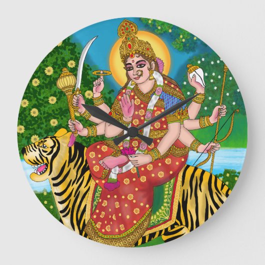Maa Durga Wall Clock Große Wanduhr (Vorderseite)
