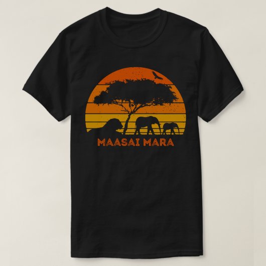 Maasai Mara Safari Elephant Lion Sunset Kenya Safa T-Shirt (Design vorne)