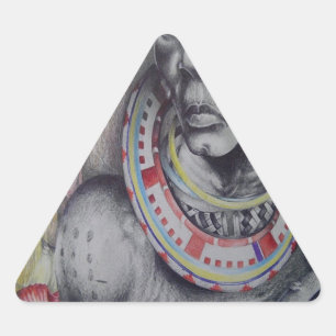 Maasai-Mutter & Kind mit Löwe Kunstprint/Grafik Dreieckiger Aufkleber