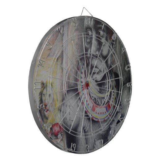 Maasai Mutter & Kind mit Löwenkunst Print/Grafik Dartscheibe (Vorderseite Links)