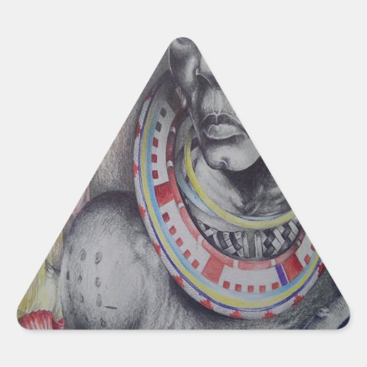 Maasai Mutter & Kind mit Löwenkunst Print/Grafik Dreieckiger Aufkleber (Vorderseite)