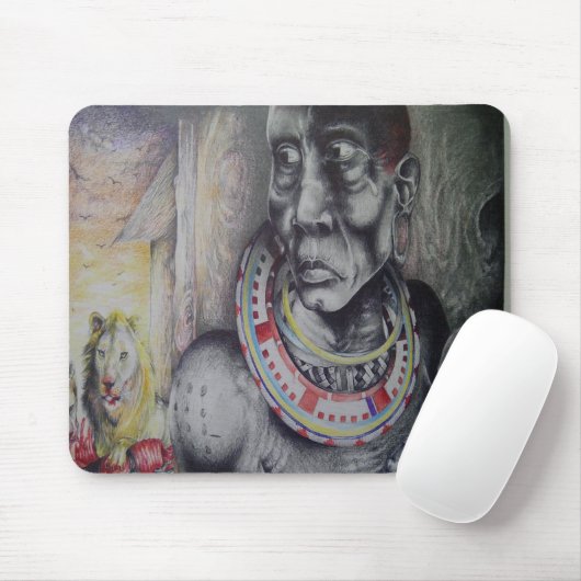 Maasai Mutter & Kind mit Löwenkunst Print/Grafik Mousepad (Mit Mouse)