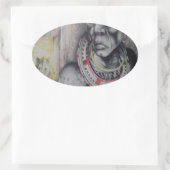 Maasai Mutter & Kind mit Löwenkunst Print/Grafik Ovaler Aufkleber (Tasche)